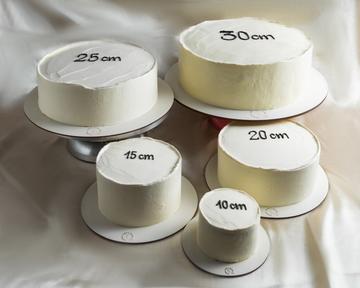 Bentô cakes lado a lado nos tamanhos 10, 15, 20, 25 e 30 cm
